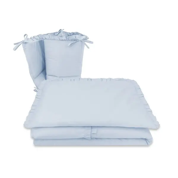 Set lenjerie patut cu 6 piese MimiNu cu volanase pilota si perna cu doua aparatori laterale bumbac 120x60 cm Colectia Royal Blue