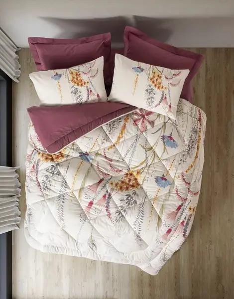 Set Lenjerie si Cuvertura Matlasata Flos Bordo (Bumbac 100%)