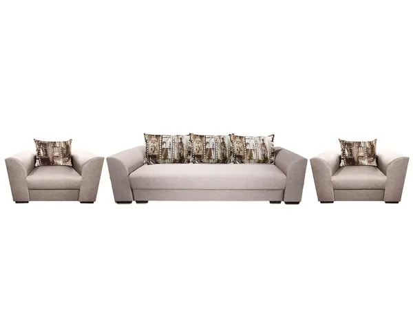 Set living canapea cu 2 fotolii 3+1+1 Lindo N04 Crem inchis