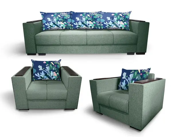 Set living canapea cu 2 fotolii 3+1+1 Solis N34 verde