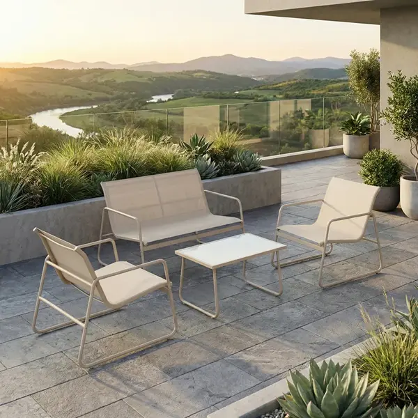 Set living exterior Veranda, pakoworld textilene-metal, culoare cappuccino Set living exterior Veranda, pakoworld textilene-metal, culoare cappuccino
