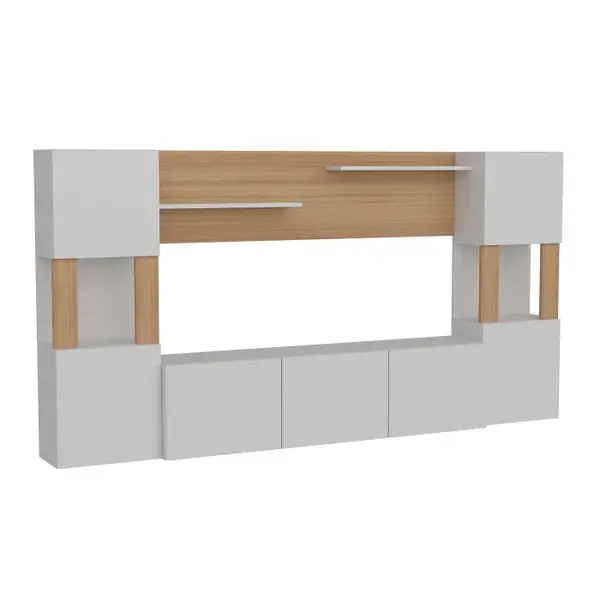 Set Living LORE, comoda TV, 5 usi, alb + tec, 240x31,5x125 cm