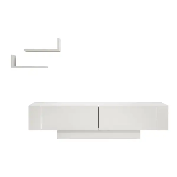 Set Living MATERA, comoda TV si rafturi suspendate, alb, 150x31,5x41,6 cm