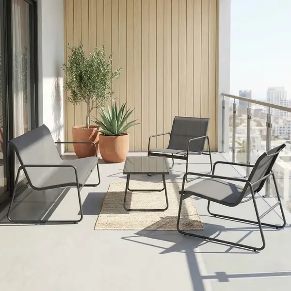 Set living pentru exterior Veranda, pakoworld, textilene-metal, culoare antracit Set living pentru exterior Veranda, pakoworld, textilene-metal, culoare antracit