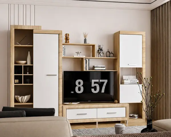 Set Living Sicilia Sonoma Alb Lucios 267x43x197 cm