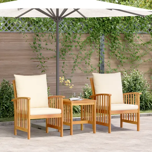 Set lounge de gradina 3 piese cu perne din lemn masiv de acacia
