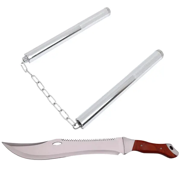 Set maceta de vanatoare DEPOX , Knife of Mind, otel inoxidabil, argintie, 46 cm si nunceag metalic