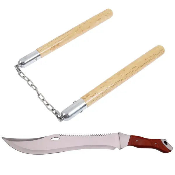 Set maceta de vanatoare DEPOX , Knife of Mind, otel inoxidabil, argintie, 46 cm si nunceag lemn