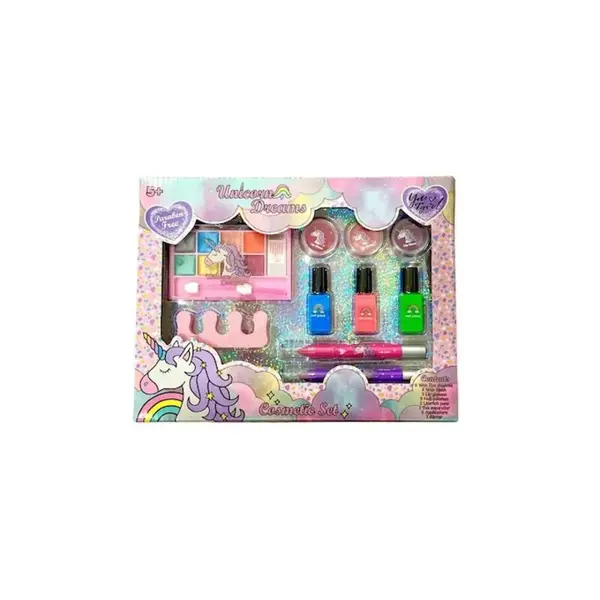 Set Machiaj pentru copii, Non-toxic, +5 ani, 16 piese, 21x19x3 cm, Unicorn Dreams Engros