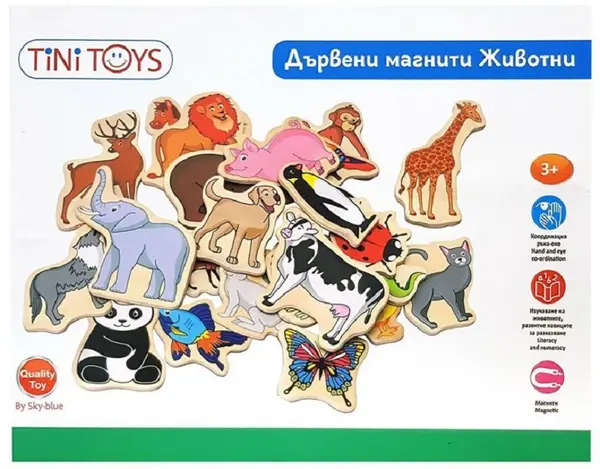 Set magneti din lemn Lelin - Animale, 25 bucati