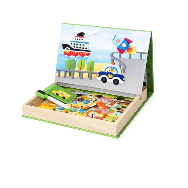 Set magnetic educativ cu vehicule si tabla reutilizabila pentru desen