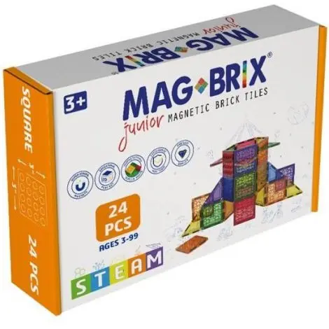 Set magnetic Magbrix Junior 24 piese patrate - compatibil cu caramizi de constructie tip Lego Duplo