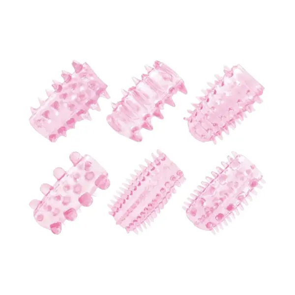 Set manșoane pentru penis TOYZ4LOVERS Pleasure, pentru stimulare intensă și îngroșare, cu 6 tipuri de striații, roz transparent