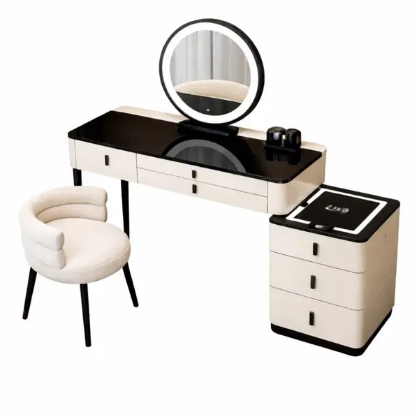Set MARIPOSA & LUNA – măsuță de machiaj cu oglindă LED și scaun confortabil 80x40x120