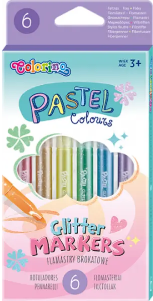 Set markere Colorino Pastel - 6 culori cu brocart
