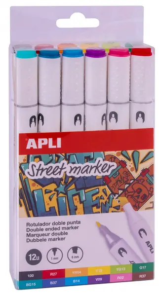 Set Markere cu doua varfuri Apli - 12 culori