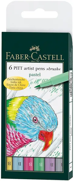 Set markere cu perie Faber-Castell Pitt Artist - Culori pastelate, 6 buc