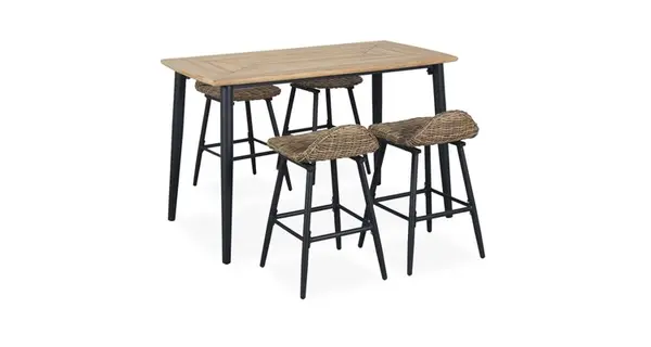 Set masa bar si 4 scaune DARIO negru mix maro cu natur