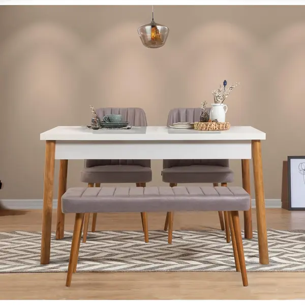 Set Masa Bucatarie si scaune Costas, 4 bucati, Stejar - Alb - Gri, 120x77x75 cm