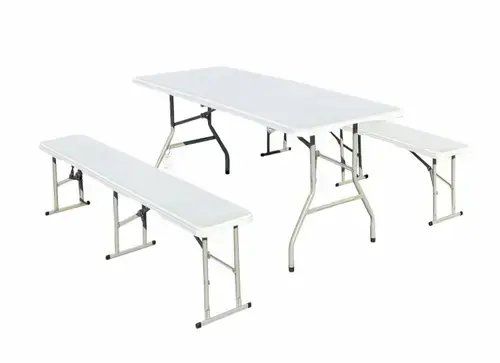 Set masa cu 2 banci de plastic HEINNER DMBP001, pliabile (Alb)