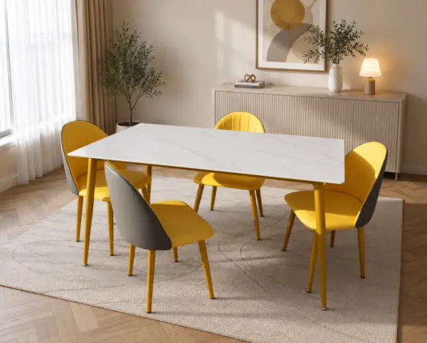 Set masa cu 4 scaune HA02 Gri Galben 160x80x74 cm