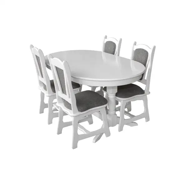 Set masa extensibila EUROPA ovala cu 4 scaune IZA stofa gri, lemn masiv, alb, 160 240x90x70 cm