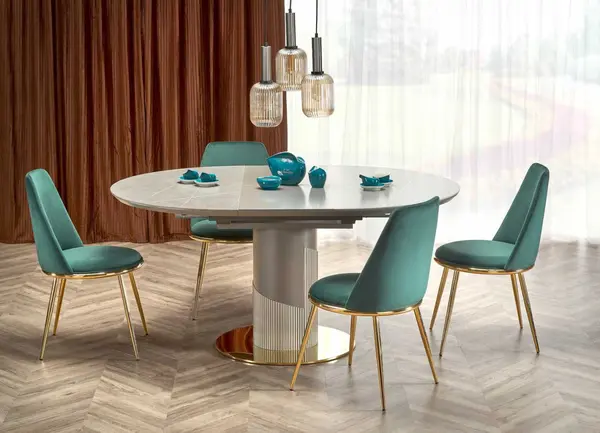 Set masa extensibila Muscat + 4 scaune K460 verde/auriu