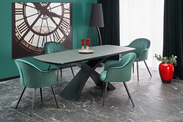 Set masa extensibila Silvestro L180-220 cm + 4 scaune K468 velvet verde