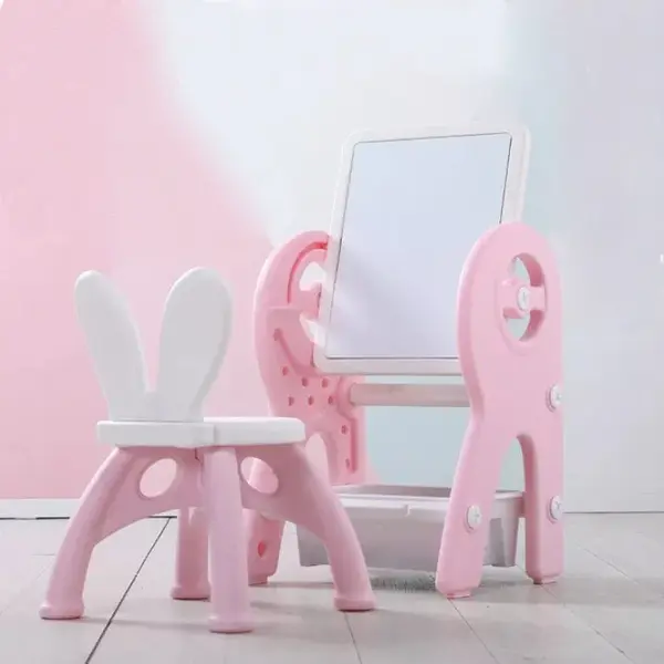 Set masa si scaun pentru copii, interactiva 2 in 1 cu tabla de scris si masa lego, cu 2 carioci si jucarii lego incluse