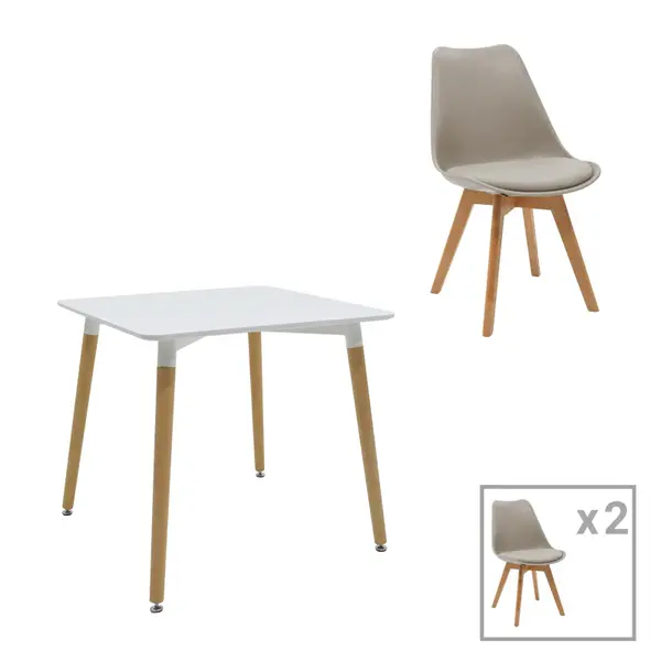 Set masa si scaune 3 buc Natali-Gaston, Alb, 80x80x76 cm
