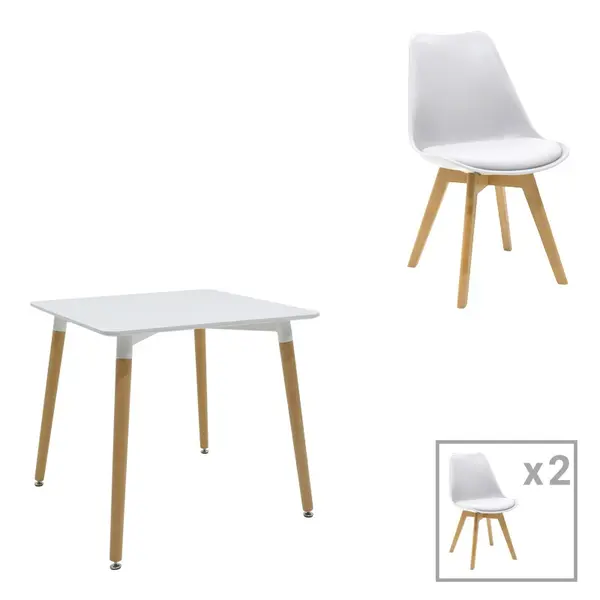 Set masa si scaune 3 piese Natali-Gaston Alb 80x80x76 cm
