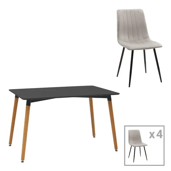 Set masa si scaune 3 piese Natali-Noor Gri 120x80x76 cm