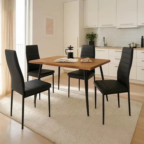 Set masa si scaune 5 buc Neve-Parker Negru 120x80x75 cm