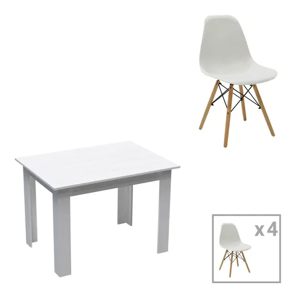 Set masa si scaune 5 piese Manka-Julita Alb 110x80x77 cm
