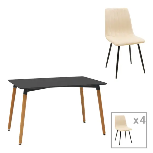 Set masa si scaune 5 piese Natali-Noor, Alb, 120x80x76 cm