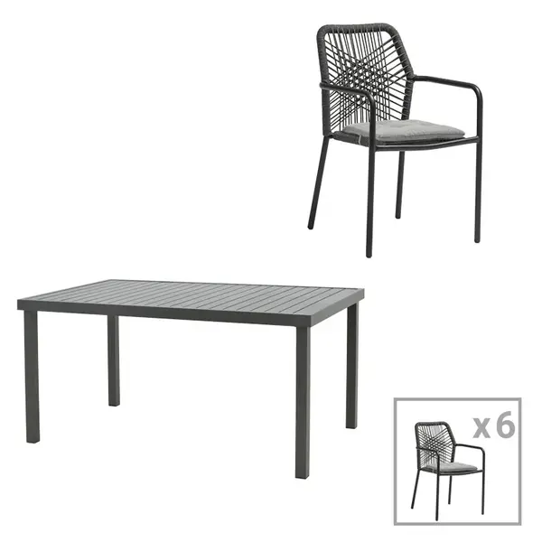 Set masa si scaune 7 buc de gradina Kherson-Kliton Pako World Antracit 150x80x74 cm