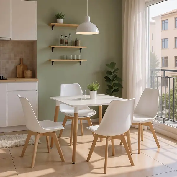 Set masa si scaune dining 5 buc. Gaston - Natali, Alb, 80x80x83 cm