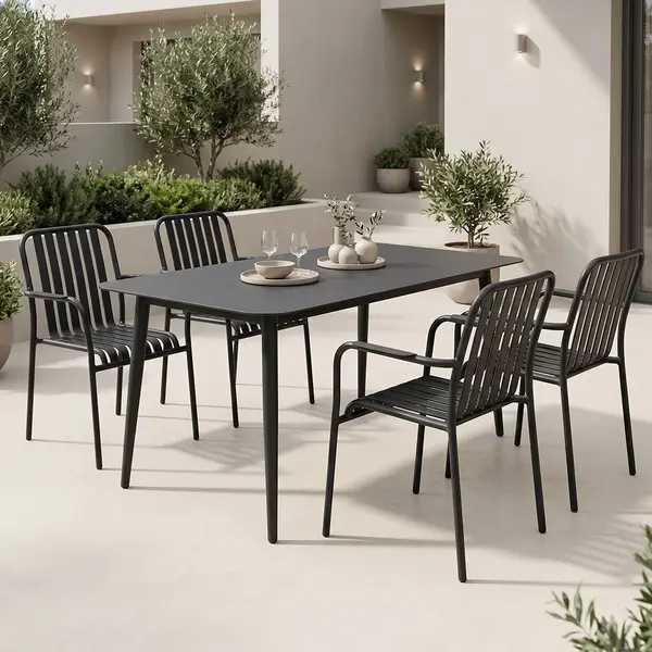 Set masa si scaune dining, 5 buc, Heven Vista, Pako, Negru 120x70x72 cm