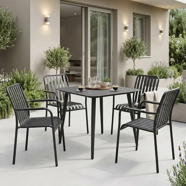 Set masa si scaune dining, 5 buc, Heven Vista, Pako, Negru 80x80x72 cm