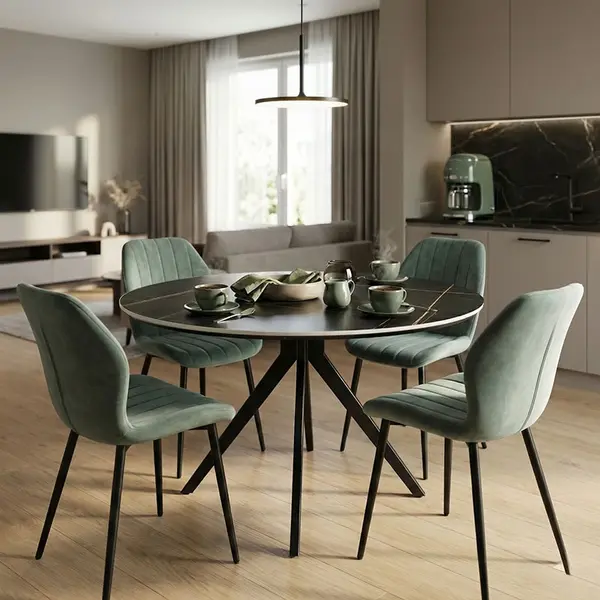 Set masa si scaune dining 5 buc. Jelour - Orbital, Verde masliniu, 120x120x76 cm