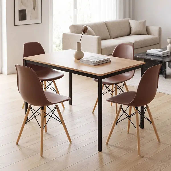 Set masa si scaune dining, 5 buc, Julita Faragio, Pako, Maro 120x75x75 cm