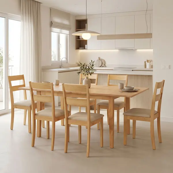 Set masa si scaune dining extensibil, 7 buc, Dallan Country, Pako, Natural 150x80x74 cm