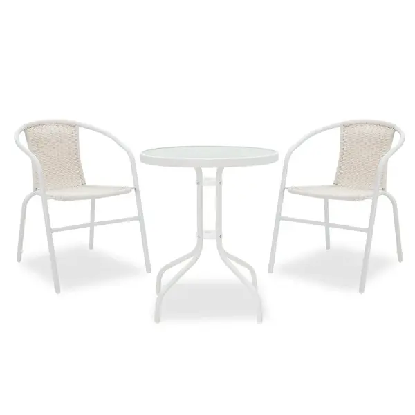 Set Masa si Scaune Gradina Watson-Obbi 3 Piese, Alb, 60x60x70 cm