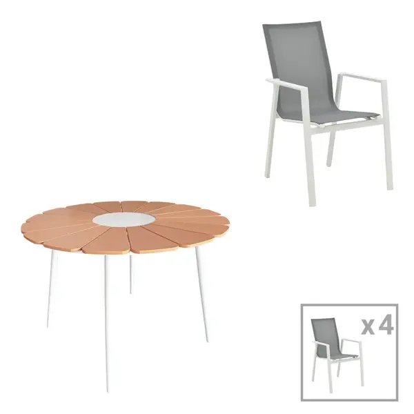 Set masa si scaune Pinap-Dashiell, Pako World, 5 piese, Alb-Natural, 110x110x74 cm