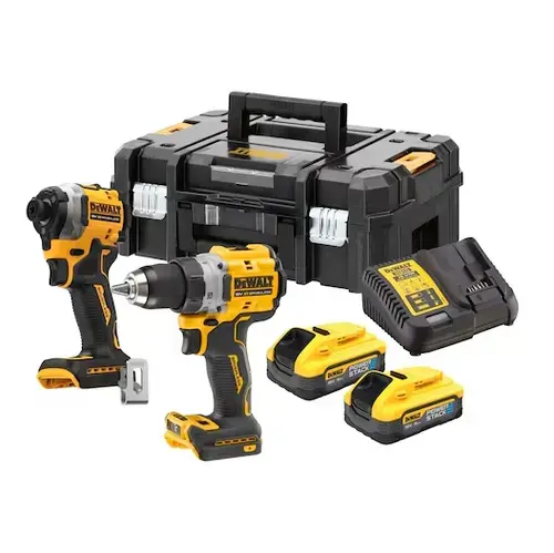 Set masini de insurubat si gaurit DeWalt DCK2051H2T-QW, 2 acumulatori Powerstack, 18 V, 5.0 Ah, valiza (Galben/Negru)