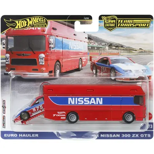 Set masinute Hot Wheels Car Culture - Team transport, Euro Hauler cu masinuta Nissan 300 ZX GTS, 1:64