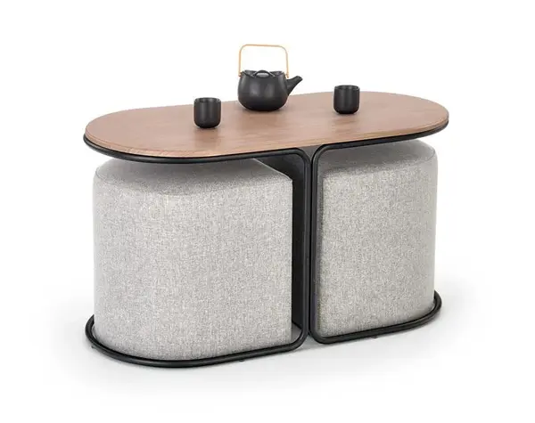Set masuta cafea si 2 tabureti Pampa nuc/gri
