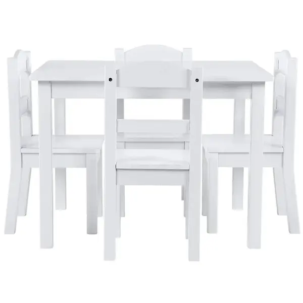 Set masuta cu 4 scaunele din lemn Ginger Home Alb,margini rotunjite,design scandinav elegant,potrivit pentru luat masa,activitati,teme,gradinita,after school
