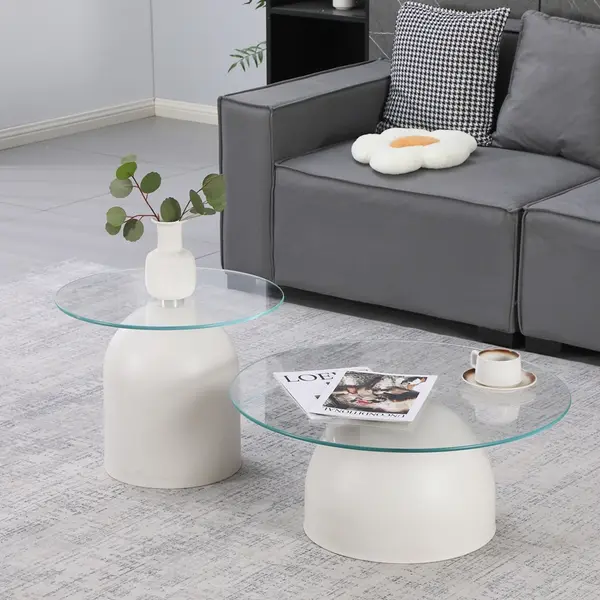 Set masute de cafea, 2 buc, Barel, Pako, Alb 70x70x43 cm