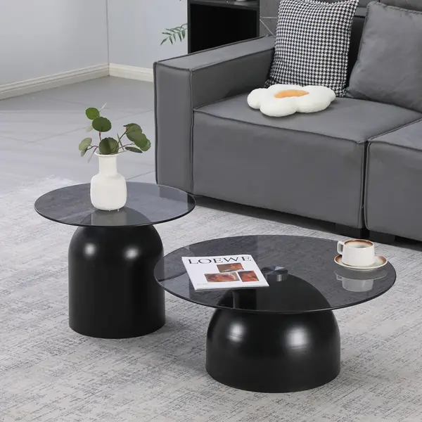 Set masute de cafea, 2 buc, Barel, Pako, Negru 70x70x43 cm
